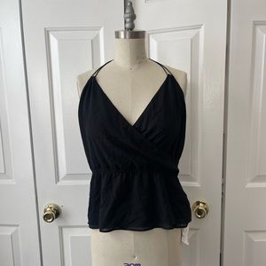 Theory Black 100% Silk halter top with peplum